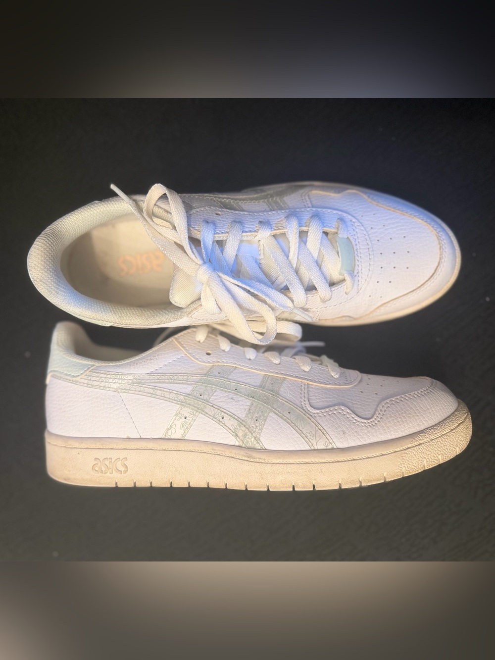 ASICS White Sneakers with Pale Green Accents — Women’s